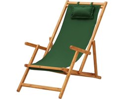 Strandstoel Hout - Campingstoel Ligstoel - Ontspannen Buiten - 3-voudig Verstelbaar - Tot 110 kg - Groen