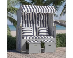 Strandstoel, Ligstoel, Ligstoelen, Stoel, Tuinstoelen, Kantelbaar, met Schuur, Polyrotan en Massief Hout, Grijs, voor Tuin, Strand, Zwembad, Zee, Bank