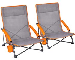 Strandstoel Opvouwbaar 2 Stuks - Draagbaar & Roestbestendig - Campingstoel Lichtgewicht - Stoel met Rugleuning - voor Kind & Volwassenen - Orange/Grijs