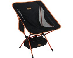 Strandstoel Opvouwbaar - Draagbaar & Lichtgewicht - Campingstoel Incl. Opbergzak - Stoel met Rugleuning - voor Kind & Volwassenen - Zwart/Orange