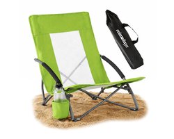 Strandstoel - opvouwbaar - met bekerhouder - groen