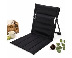 Strandstoel opvouwbaar - Strandmat met rugleuning - Campingstoel – 39,5 x 38 x 39 cm - Aluminium frame en Oxford-stof - Lage zitplek voor strand, picknick en camping - Zwart - Comfortabel relaxen