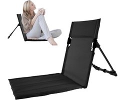Strandstoel Opvouwbaar - Strandmat Opvouwbaar - Strandstoel Verstelbaar - Campingstoelen - Vloerstoel Inklapbaar met Rugleuning - Campingstoel - Vouwstoel - Kampeermeubelen - Visstoel - Vouwstoel - Opvouwbaar - Inklapbaar - Lichtgewicht - Zwart