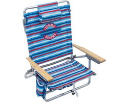 Strandstoel Rugzak - Opvouwbare stoel - Ontspannen aan zee - 5 zitposities verstelbaar - 318 kg - Rood wit blauw