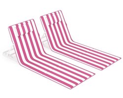 Strandstoel Set van 2 Campingstoel Ligstoel Verstelbare Rugleuning Draagbaar met Handvat 158 x 55 cm Roze en Wit Gestreept