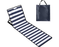 Strandstoel strandmat Strandligbed Strandmat met verstelbare rugleuning - Met hoofdkussen Blauw wit 1x 158cm