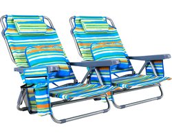 Strandstoel - Strandstoel Opvouwbaar - Campingstoel - 2 Stuks - 5 Standen - Lichtgewicht - Multifunctioneel Zijvak - Tot 120kg - 65x65x78 cm