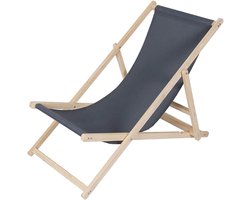 Strandstoel van hout, inklapbaar, campingstoel, vouwstoel, zonnebed, antraciet, strandstoel, draagbaar