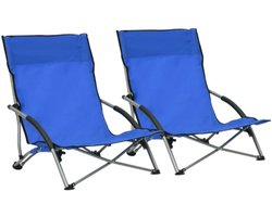 Strandstoelen 2 st inklapbaar stof blauw