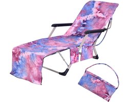 Strandstoelhoes – Met zijvakken – Microvezel hoes voor ligstoelen – Ideaal voor ligbedden, zonnebaden aan het zwembad, in de tuin, op het strand en in hotels – Draagbaar & gemakkelijk mee te nemen – Antislip & stevige pasvorm – Tie-dye paars