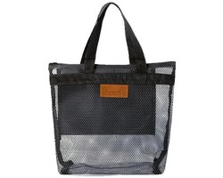 Strandtas - Grote nettas - Polyester - Opbergtas - Reistas - Handtas - Mesh doucheta - Make-up tasje - Draagbare handzame badtas - Snel drogende hangende toilettas - Voor studentenhuis sportschool badkamer kamp reizen - 30*8.5*27 cm - Zwart