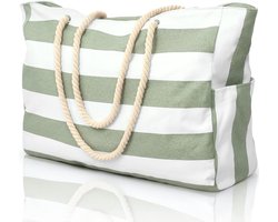 Strandtas - grote strandtassen voor dames - waterdichte strandtassen met ritssluiting en touwhandvat, reistassen Essentials voor winkelen Zwembad Gym - Groente