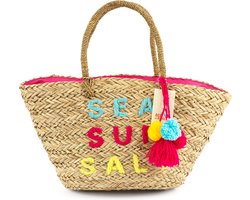 Strandtas met Rits - Shopper Boodschappentas Handgemaakt van Gevlochten Riet - Zeegras - SEA SUN SALT