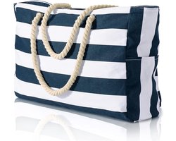 Strandtas, strepen, tote bag, badtas, waterdicht, strandtas, groot, met ritssluiting, shopper, tas, strandtas, XXL, familie, boodschappentas, schoudertas, universiteit, reistas, reistas（donkerblauw）