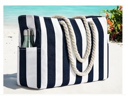 Strandtas zwemtas groot, Waterdichte strandtas grote XXL familie, Veelzijdige damesshopper, badtas, zwemtas, saunatas, strandreistas, blauw gestreept