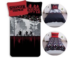 Stranger Things Zwart, DUBBELZIJDIG, katoenen kinderbeddengoed met ritssluiting, 100% KATOEN 140x200cm+70x90cm OEKO-TEX