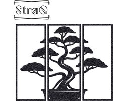 StraQ Bonsai Boom Muurdecoratie Set Van 3 Stuks - Natuur - Bomen - Wandversiering - Wall art - Muur Kunst