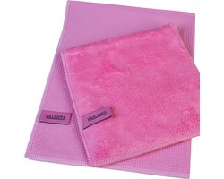 Streeploos ramen wassen set droogdoek Ballista 45 x 60 cm met schoonmaakdoek 40 x 40 cm nanofiber roze beide origineel