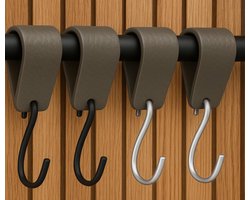 Strength - Multifunctionele Leren S-haken - Grijs - 2 stuks - Kapstokhaak leer - voor keuken, badkamer, slaapkamer en kantoor