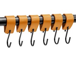 Strength - Multifunctionele Leren S-haken - Okergeel - 12 stuks - Kapstokhaak leer - voor keuken, badkamer, slaapkamer en kantoor