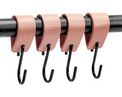 Strength - Multifunctionele Leren S-haken - Roze - 4 stuks - 12,5 cm x 2,5 cm - Kapstokhaak - voor keuken, badkamer, slaapkamer en kantoor