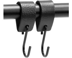 Strength - Multifunctionele Leren S-haken - Zwart - 2 stuks - Kapstokhaak leer - voor keuken, badkamer, slaapkamer en kantoor