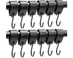 Strength - Multifunctionele Leren S-haken - Zwart - 24 stuks - Kapstokhaak leer - voor keuken, badkamer, slaapkamer en kantoor