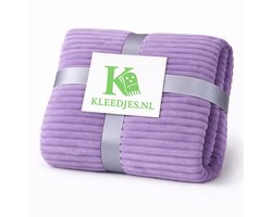 Strepen fleece deken 150x200 cm – Comfortabel & zacht – Voor bank en bed – Lichtpaars