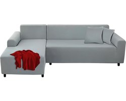 Stretch bankhoes hoekbank L-vorm - afneembaar - universeel - elastisch - lichtgrijs - 3-zits + 4-zits - inclusief kussenslopen hoekbank overtrek