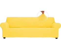 Stretch bankovertrek, Loveseat, zachte bankovertrek voor 2 kussens, bank, meubelbescherming, jacquard-stof, kleine ruiten met elastische onderkant, voor kinderen en huisdieren (geel, M) 140-180cm