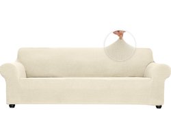 Stretch bankovertrek, Loveseat, zachte bankovertrek voor 2 kussens, bank, meubelbescherming, jacquard-stof, kleine ruiten met elastische onderkant, voor kinderen en huisdieren (wit, medium)