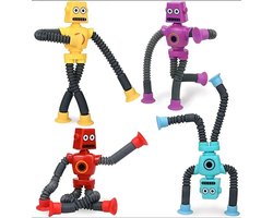 Stretch Robots Speelgoed – Set van 4 Rekbare Fidget Toys met Zuignap – Sensorisch & Educatief Speelgoed voor Kinderen – Anti-Stress, Creatief & Leuk Cadeau voor Verjaardag, Sinterklaas of Kerst