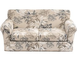 Stretch Sofa Cover met 2 Losse Hoezen, Elastische Bescherming voor 2-Zits Bank, Bloemenpatroon