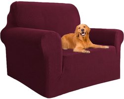 Stretch Sofa Cover voor 1 Zitting, Universele Hoes met Armleuningen, Elastische en Krabbestendige Bekleding voor Huisdieren, Bordeauxrood