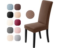 Stretch Stoelhoezen Elastische Moderne Stoelbeschermer, Stoelhoezen Verwijderbare Wasbare Stoel Kussenovertrekken Jacquard Stoel Meubelbeschermers Hoezen voor Eetkamer/Hotel(6 Stuks,Bruin) - N