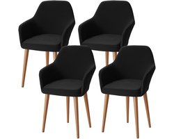 Stretch stoelhoezen, set van 4, fauteuilhoes met armleuningen, afneembaar, wasbaar, hoes voor bureaustoelen, eetkamerstoelen, overtrek voor keuken, banket, bruiloft, feest (zwart, 4 stuks)