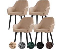 Stretch Velvet Stoelhoezen Set van 4 - Universele Hoezen voor Stoelen met Armleuningen, Verwijderbaar en Wasbaar voor Eetkamer, Feest en Bruiloft (Camel, 4 Stuks)