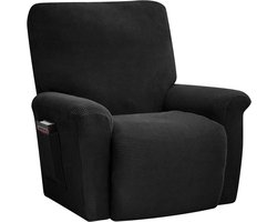 Stretchhoes voor relaxstoel en fauteuil in zwart - 4-delige elastische stoelhoes voor televisiestoel, ligstoel en schommelstoel