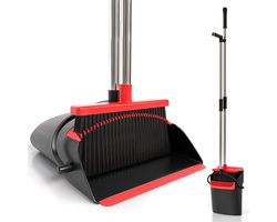 Strex Stoffer en Blik met Lange Steel - Verstelbaar 87-127cm - Vuilblik & Veger - Handveger en Blik Metaal - Zwart - Stofblik voor Binnen