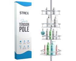 Strex Telescopisch Doucherek - Verstelbaar 70-275 cm - 4 Mandjes - Robuuste Kwaliteit - Bevestigen zonder Boren of Schroeven - Telescopisch Douche Rek Hoek