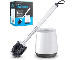 Strex WC Borstel Siliconen met Houder - Sneldrogend, Hygiënisch & Antibacteriële Werking - Toiletborstel met Houder - Wit