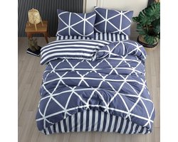 Stripe Beddengoed, 155 x 220 cm, blauw, ademend, renforcé beddengoedset met 1 dekbedovertrek van 155 x 220 cm en 1 kussensloop van 80 x 80 cm, beddengoed, blauw