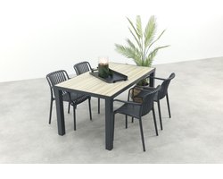 Stripe/Nola stapelbare tuinset 160x90 cm. - Antraciet/Houtlook