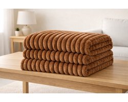 Stroken fleece deken 150x200 cm – Luxe, extra zacht & warm – Voor bank en bed – Bruin
