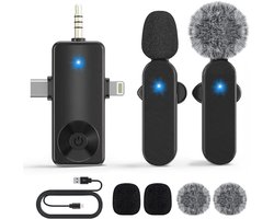 Strolox® Draadloze Microfoon - 2 Stuks - Lavalier - Windshields - Dasspeld - Lange Batterij - USB-C/Lightning - Plug & Play