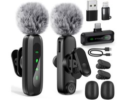 Strolox® Draadloze Microfoon Pro - 2 Stuks - Lavalier - Windshields - Dasspeld - Lange Batterij - USB-C/Lightning - Plug & Play
