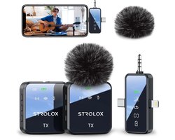 Strolox® Draadloze Microfoon Pro - 2 Stuks - Oplaadcase - Lavalier - Windshields - Dasspeld - Lange Batterij - USB-C/Lightning - Plug & Play