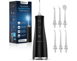 Strolox® Waterflosser – Draadloze Monddouche met 5 Standen – 6 Opzetstukken – Oplaadbaar – Tandsteen & Tandplak Verwijderaar - zwart