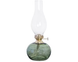Strömshaga Groene glazen olielamp bloemmotief met messing brander 28cm x Ø11cm