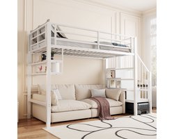 Strovea Hoogslaper, 90*200cm, legplanken, opbergladder, vrije ruimte onder het bed voor lambrisering, reling, zonder matras, wit